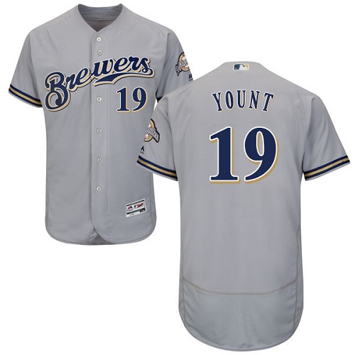 Brewers #19 Robin Yount Grey Flexbase Authentic Collection Stitched MLB Jersey
